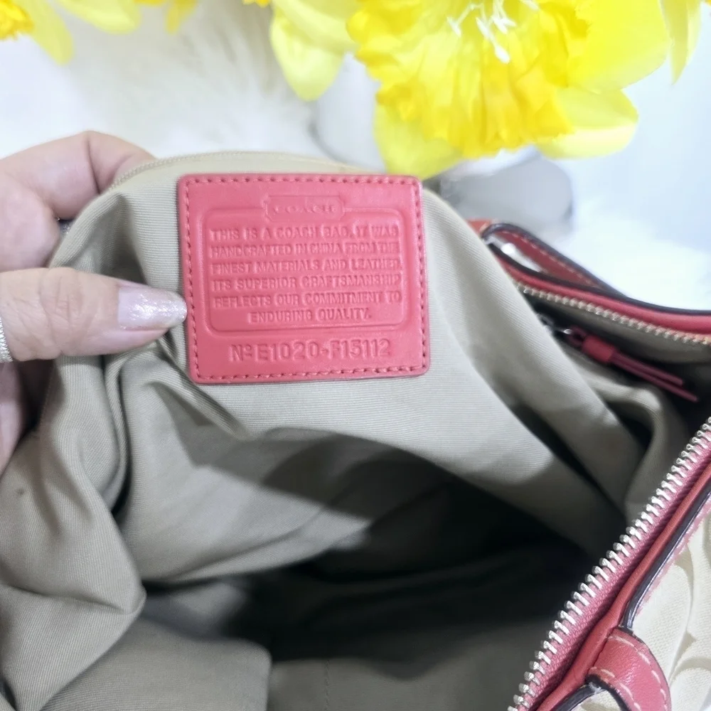 Coach Signature stripe totebag tan and pink